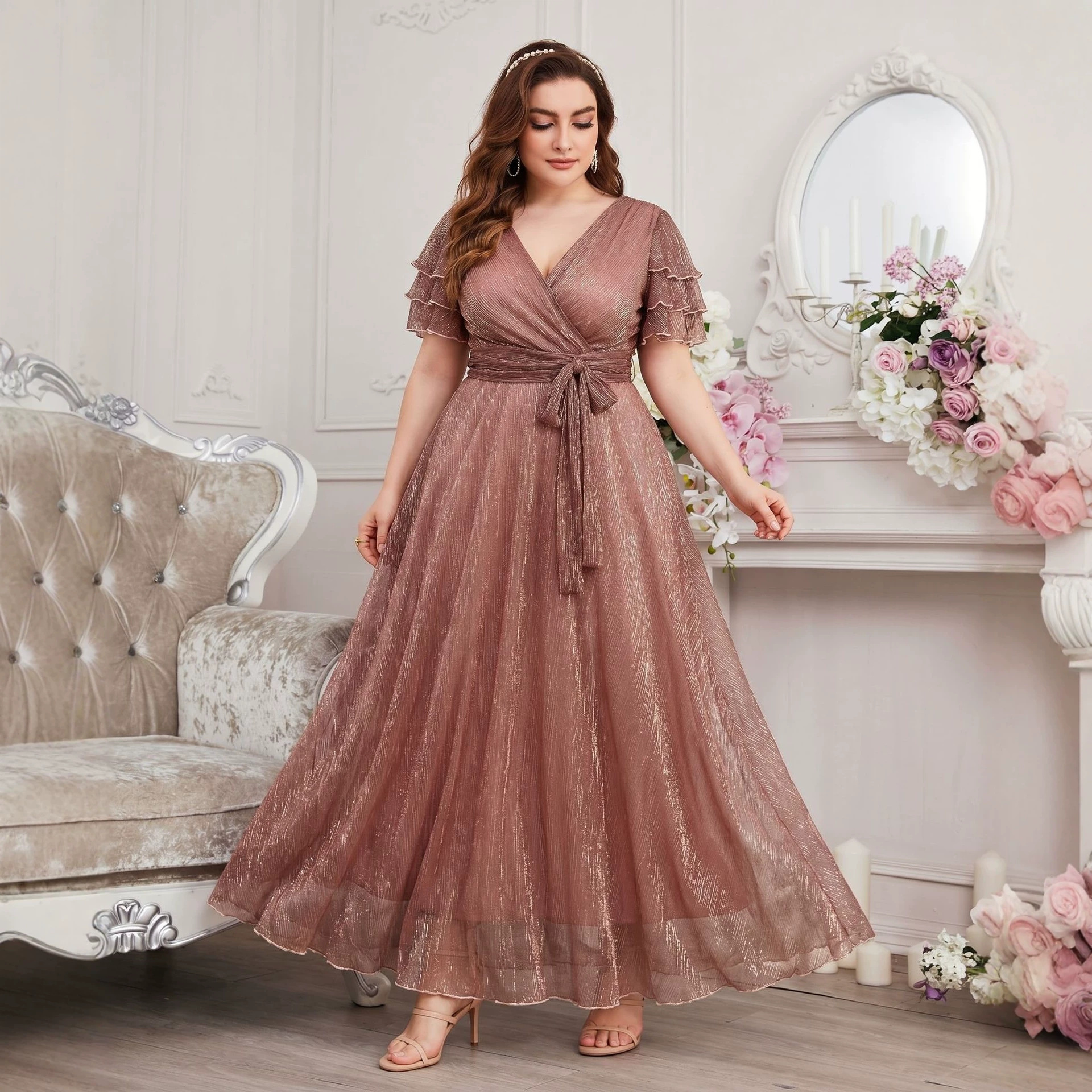 Fly Line - Luxury Curvy Blush Gold Glitter Mesh