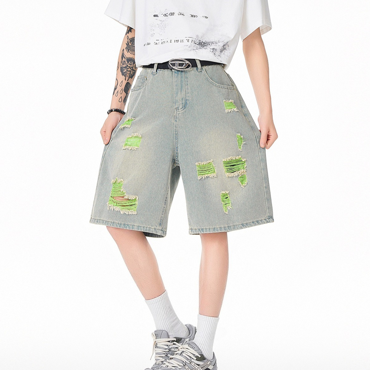 Men's Lined Ripped Denim Short - Fly Line 评论和价格