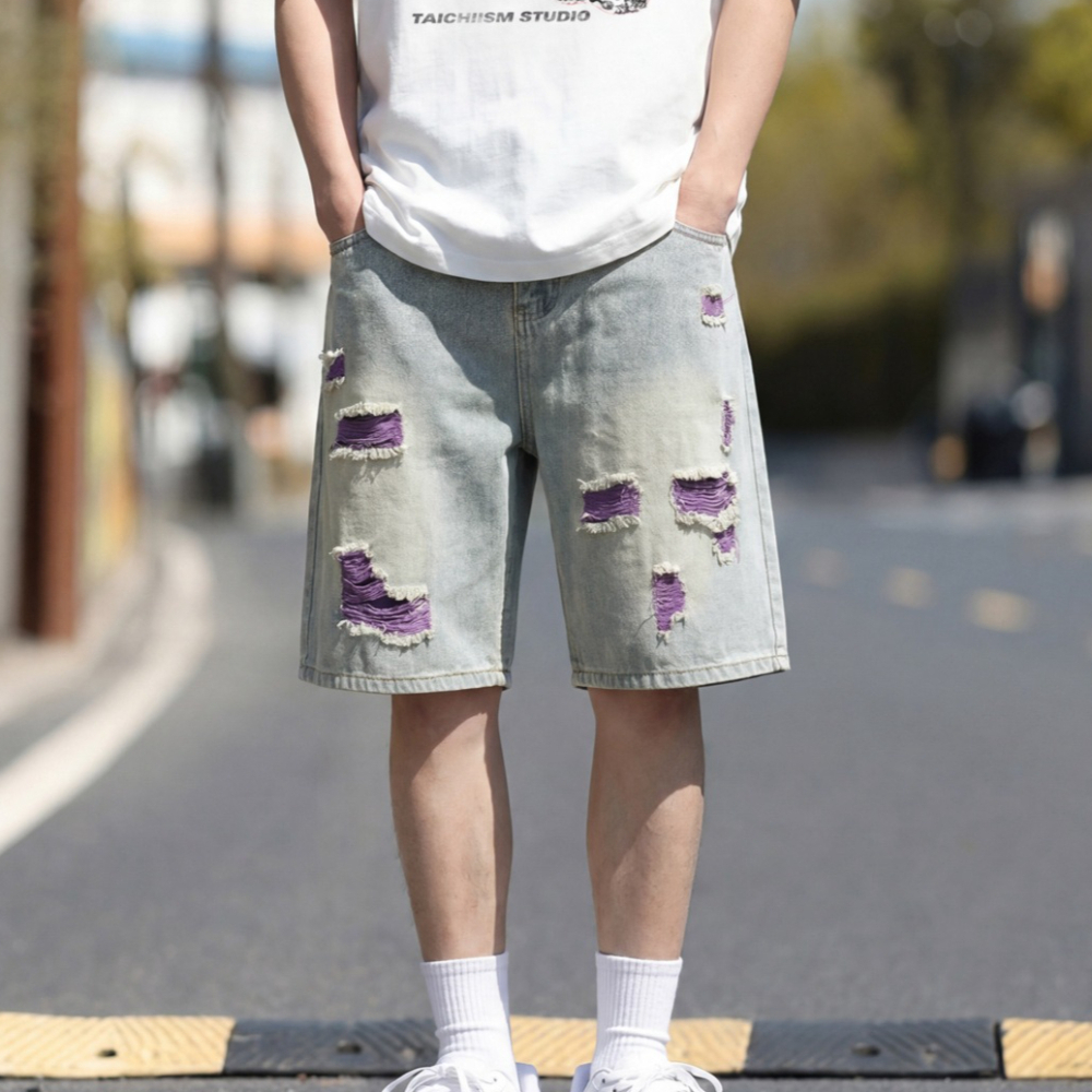 Men's Lined Ripped Denim Short - Fly Line 评论和价格