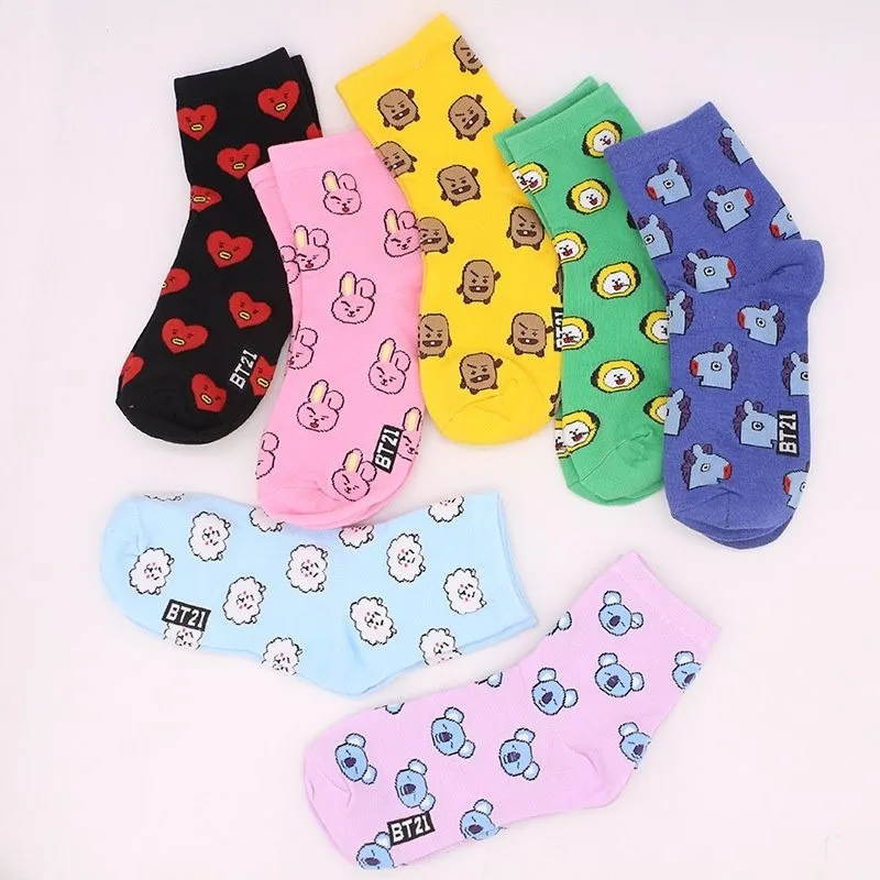 Kawaii BT21 Cartoon Socks Cute - Tippet Line 评论和价格
